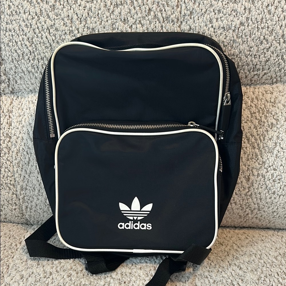 Adidas Black Retro-Inspired Backpack with White Trim